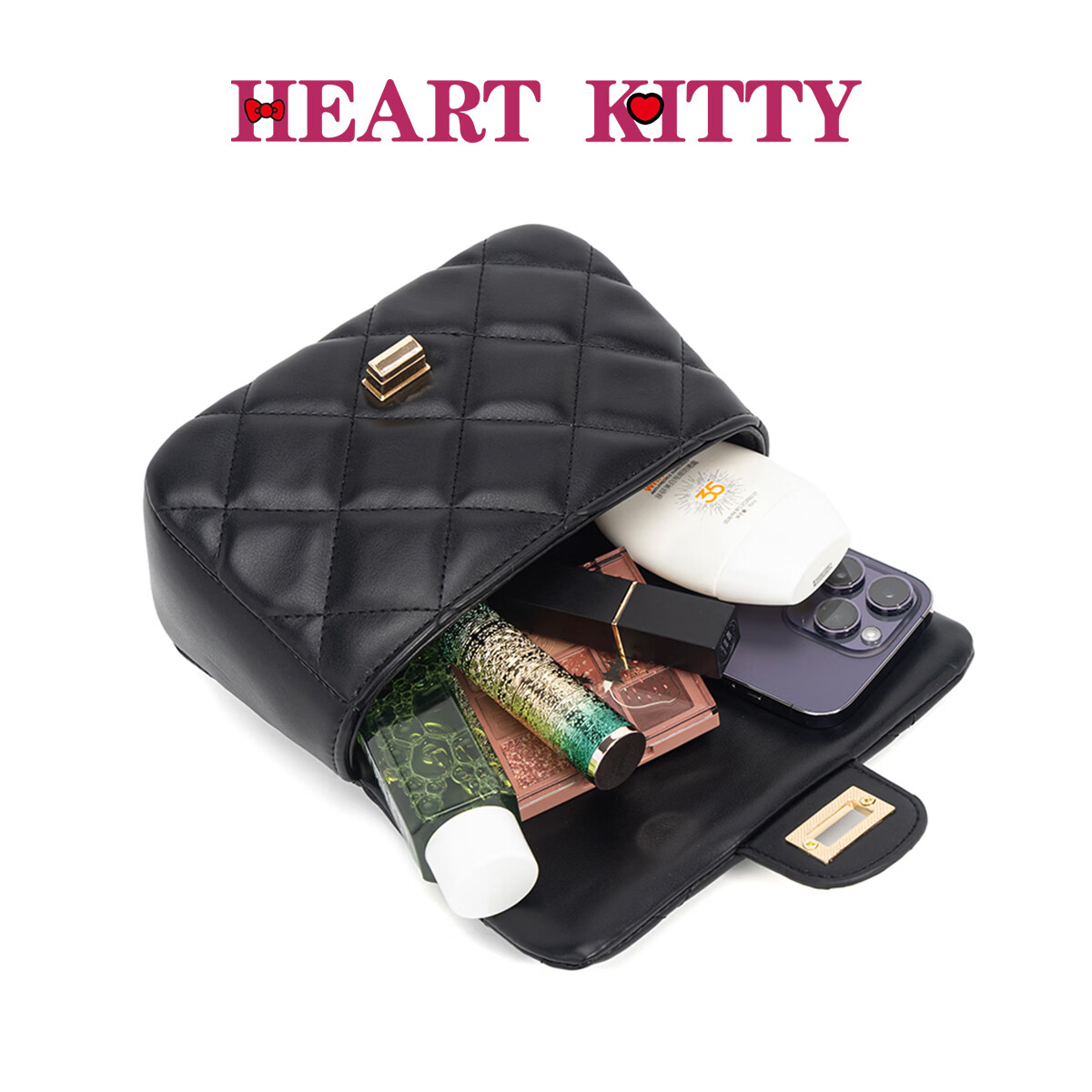 HEART KITTY高颜值菱格小香风链条包高级感气质百搭通勤单肩斜挎包生日礼物包 6607黑色