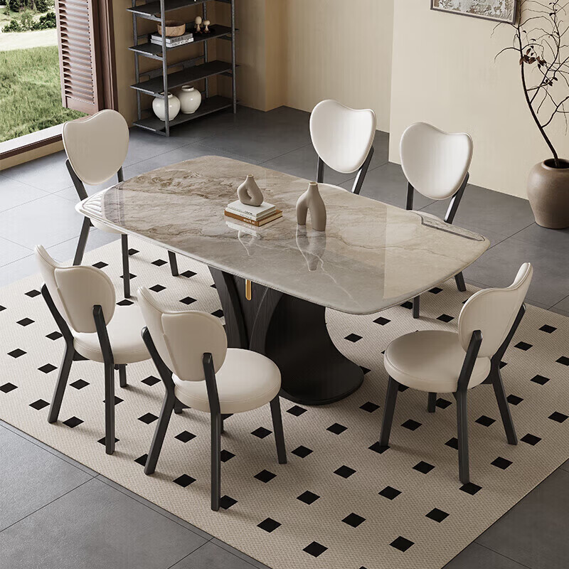 梵森荣2026新款超晶石餐桌椅组合微晶石大小户型家用现代简约长方型饭桌 1.3米*0.8米+6椅颜色可选