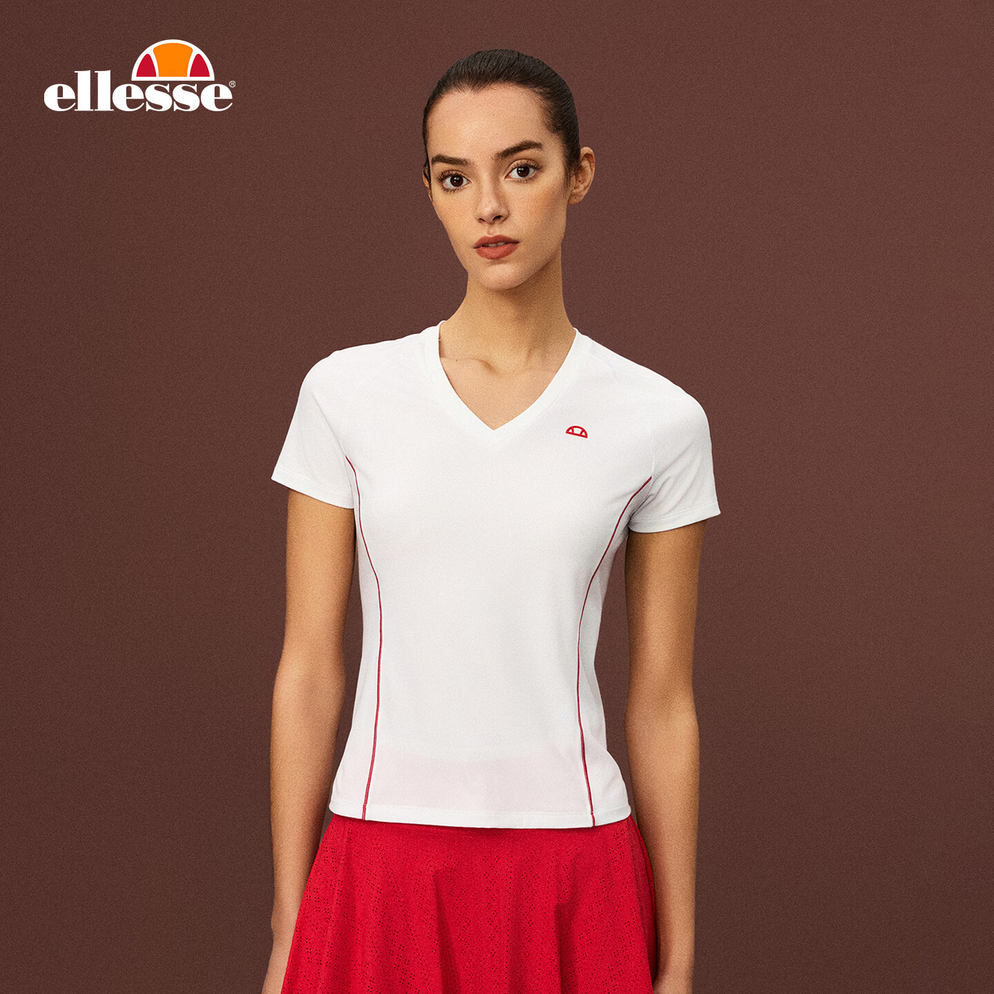 ellesse小贝壳26春新品网球服修身显瘦凉感吸湿速干V领短袖T恤女 星云白 S