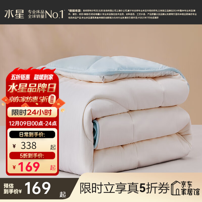 水星家纺被子冬季被【55%~60%大豆纤维】A类春秋被空调被抗菌大豆纤维被芯 升级冬被【60%大豆纤维】蓝 150cm×