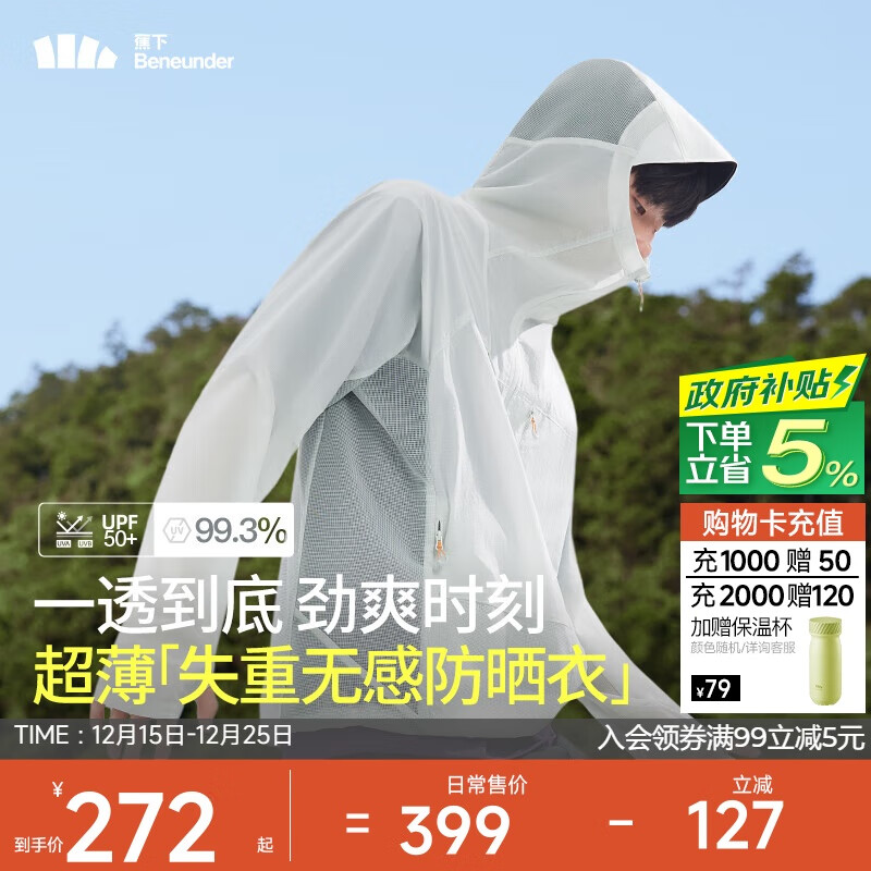 蕉下（beneunder）防晒衣男外套皮肤衣防紫外线凉感透气防泼水户外钓鱼VT40624灰XL