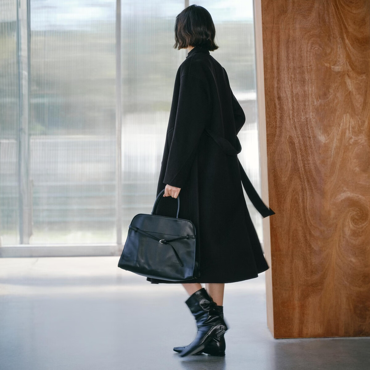 太平鸟大师甄绒甄毛系列新中式优雅双面呢大衣冬季毛呢外套合集 经典双面呢大衣黑色 常规 M