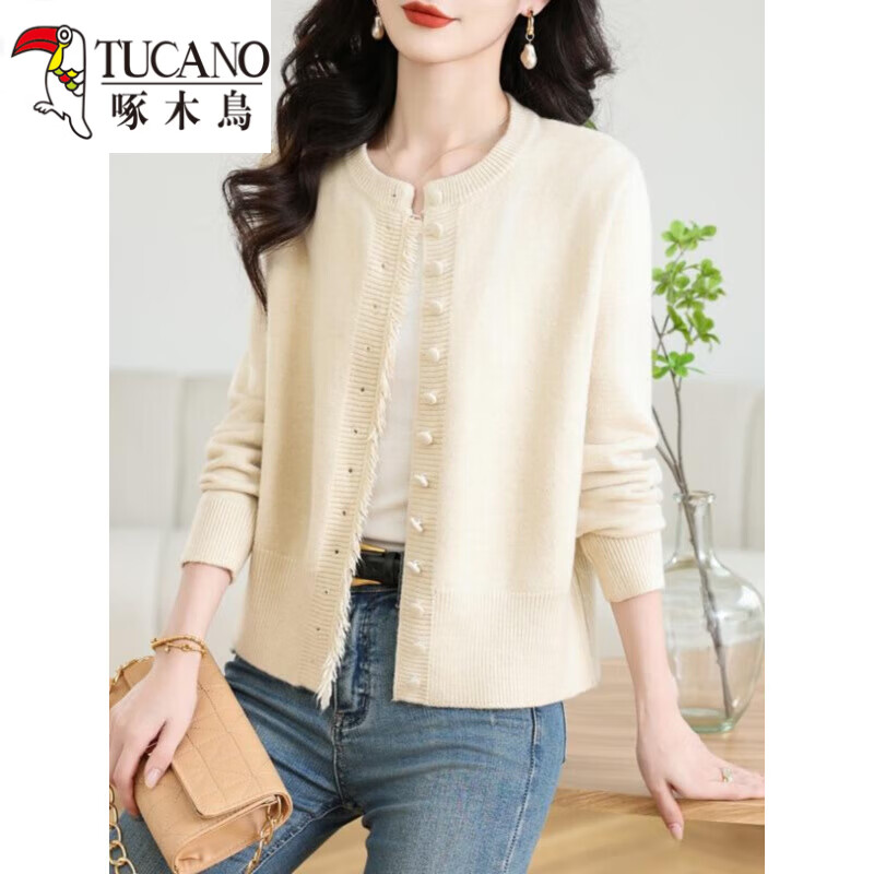 啄木鸟（TUCANO）针织衫女2025新款春秋洋气减龄短款外搭毛衣小外套女开衫针织衫 红色 L 【110斤-120斤】