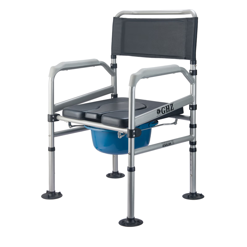 吉樂佳老人坐便器移動馬桶坐便椅孕婦家用坐便凳便攜可折疊廁所洗澡椅子 【7082加厚碳鋼款】雙層座板+高度可調(diào)