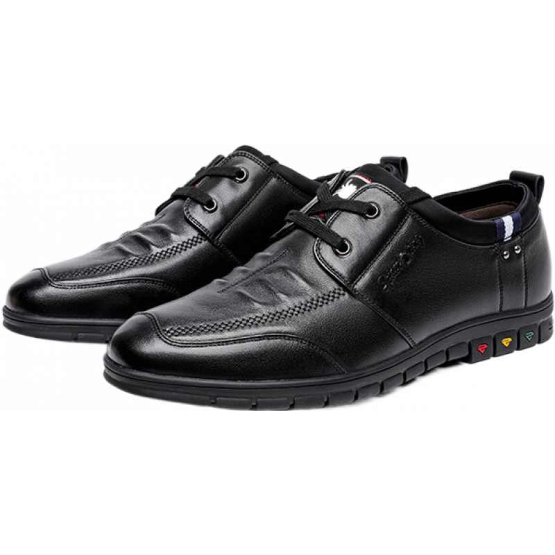蜘蛛王(SPIDER KING)男式皮鞋2025新款夏季皮鞋休閑蕾絲英倫風(fēng)格男式皮鞋真皮皮鞋 黑色單鞋版 37