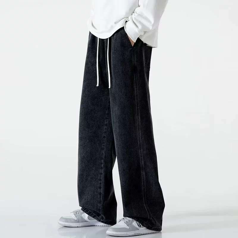 MDODC加绒加厚直筒牛仔裤子男士秋冬季美式潮牌高街男款运动休闲长裤 蓝色【加绒】 3XL 建议（145-165）