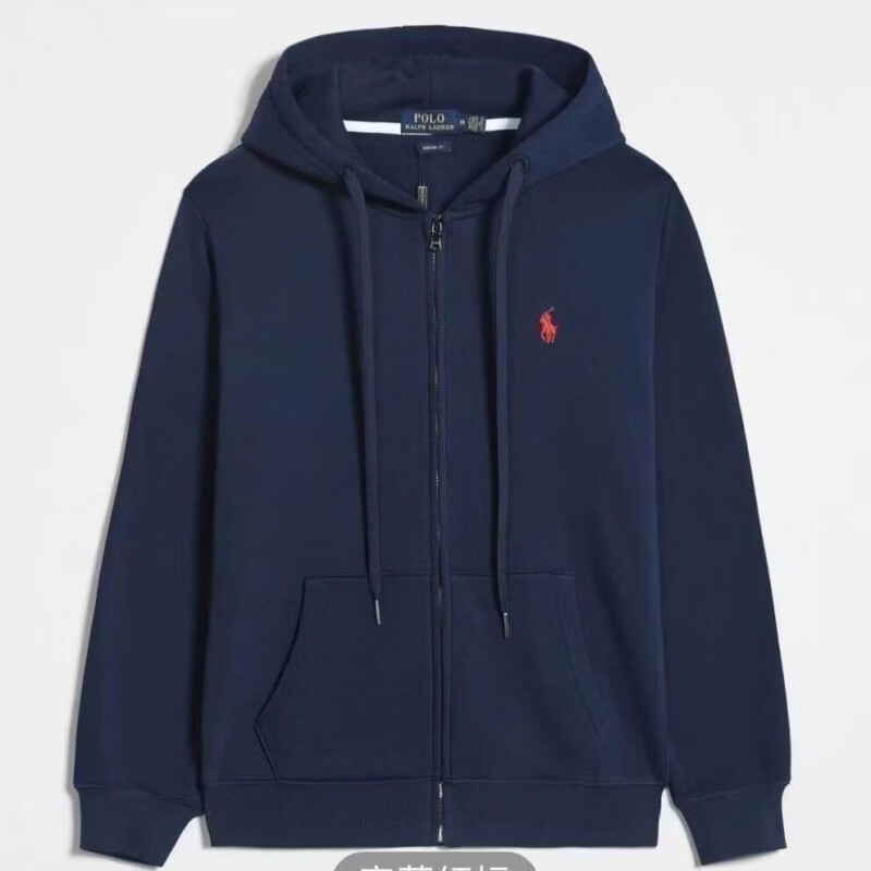 FAME RALPH LAUREN保罗美国潮牌连帽拉链开衫秋冬款卫衣小马刺绣款男女外套外穿 灰色拉链(黑小马) 3XL