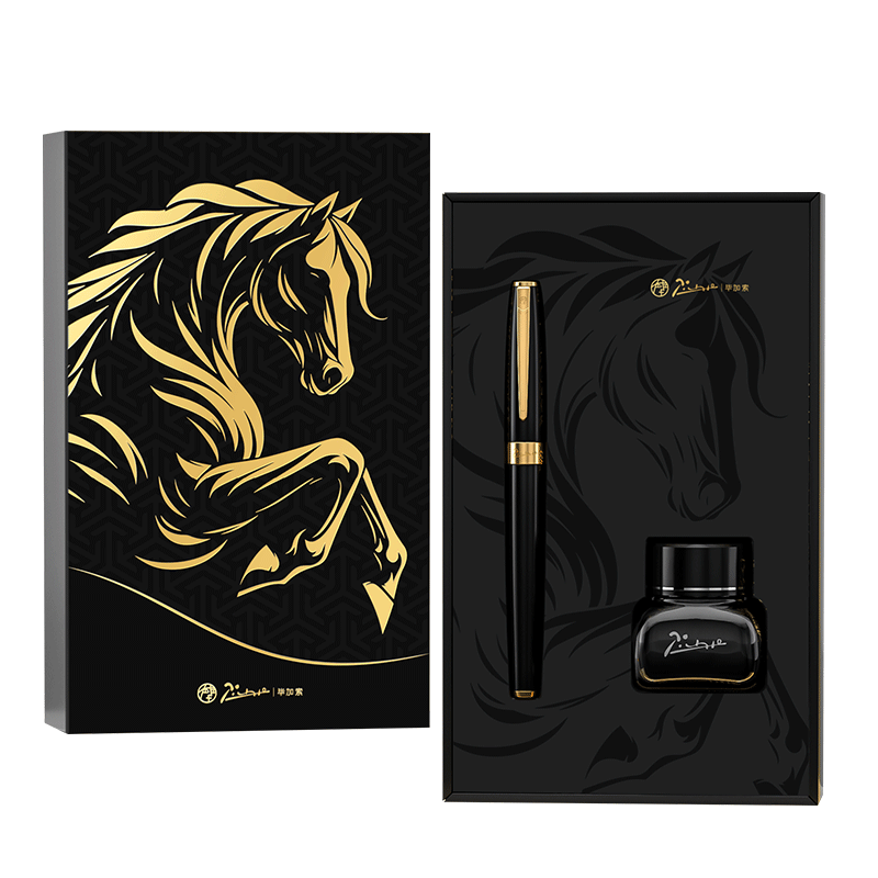 畢加索（pimio）鋼筆禮盒墨水套裝簽字筆辦公商務(wù)高端成人送男女新年禮物高檔文具學(xué)生練字 717馬躍宏圖 黑金