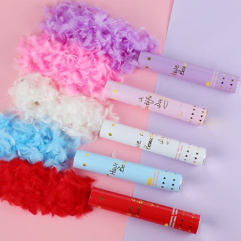 OYKTN马卡龙礼花筒直播间用礼炮手持礼筒结婚花瓣礼炮生日派对手拧礼炮 40#【海棠红】红羽毛 4根