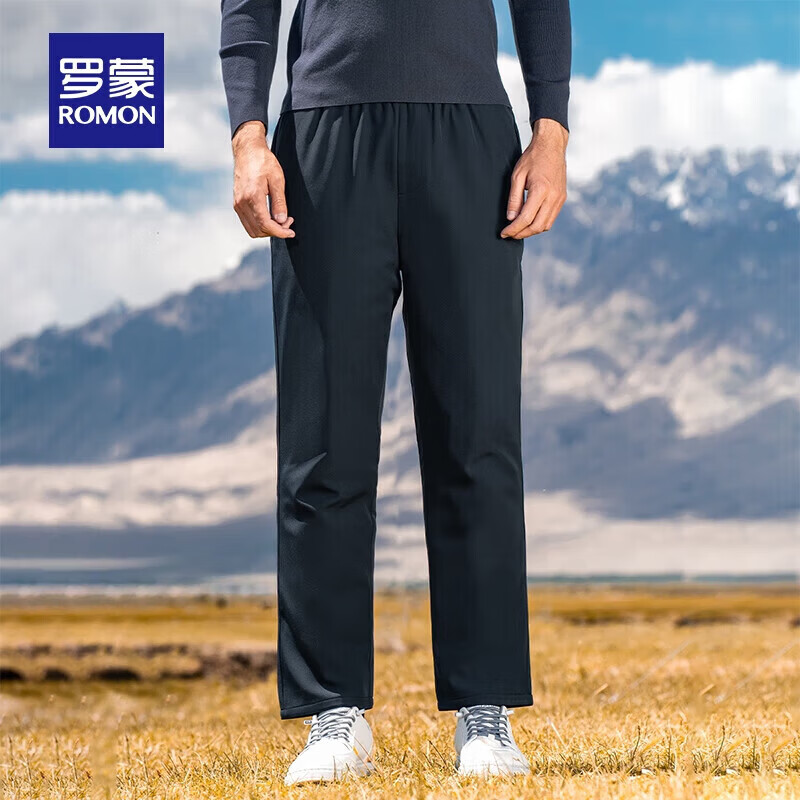 罗蒙【鹅绒】加绒羽绒裤男冬季新款中青年松紧腰宽松直筒加厚保暖裤男 灰色 XL 180【建议135-155斤】
