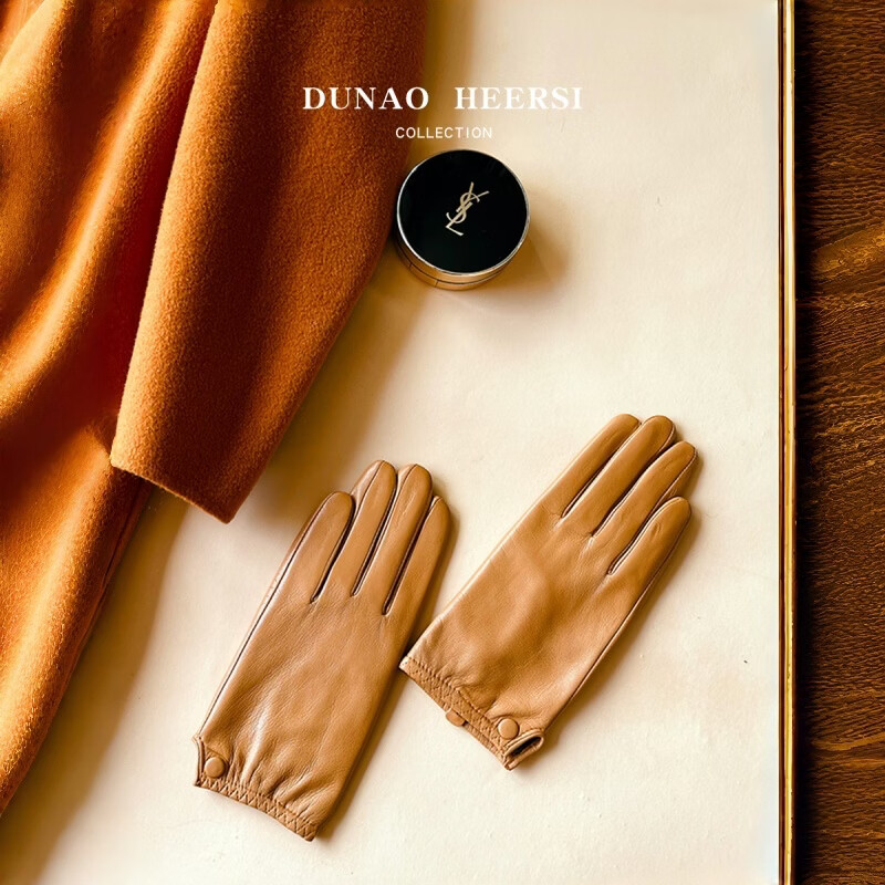 PICTURE山羊皮真皮手套女单皮薄款短款加绒保暖骑车驾驶开车冬季触屏修手 墨绿色【加绒暖里触屏】礼盒装 L