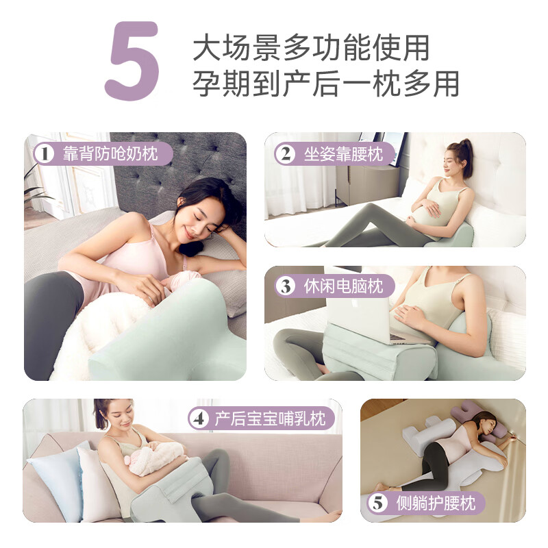 健蕴美MWB孕妇枕托腹护腰侧睡枕靠枕背垫多功能枕头哺乳枕怀孕妈妈礼物 护脊抱枕+护腹枕-静谧紫