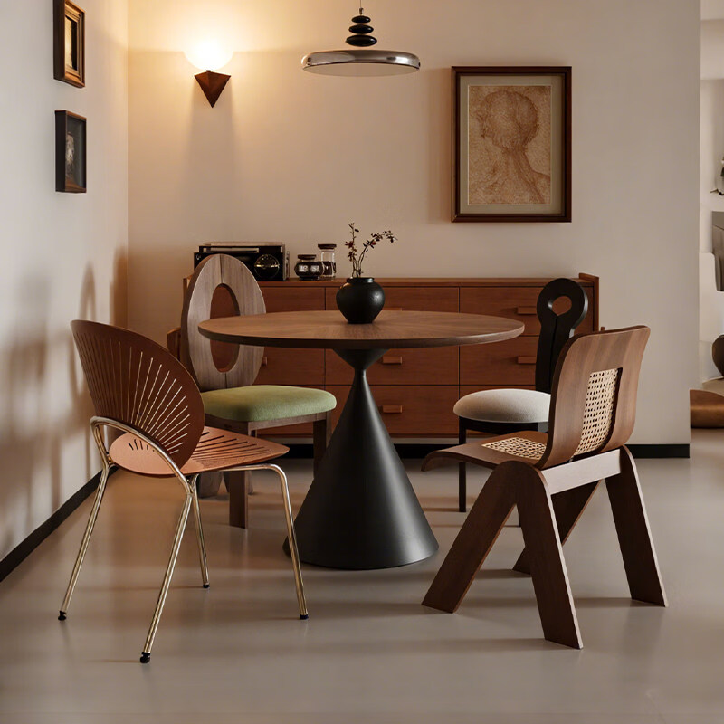 立太实木餐椅子餐桌椅凳子家用靠背椅轻奢高级感阳台休闲椅中古风茶椅 店长推荐【中古C椅】胡桃色-FAS橡胶木