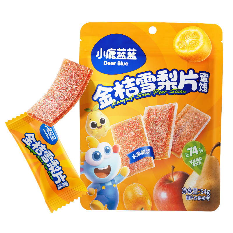 小鹿蓝蓝【0添加蔗糖】金桔雪梨片果肉片水果条宝宝儿童零食独立包装54g