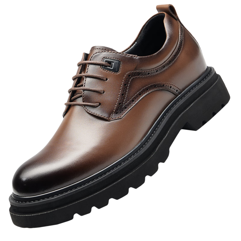 高哥內(nèi)增高皮鞋男牛皮男鞋秋冬商務(wù)正裝厚底德比鞋輕便隱形增高鞋10cm 黑色【增高8cm】 40