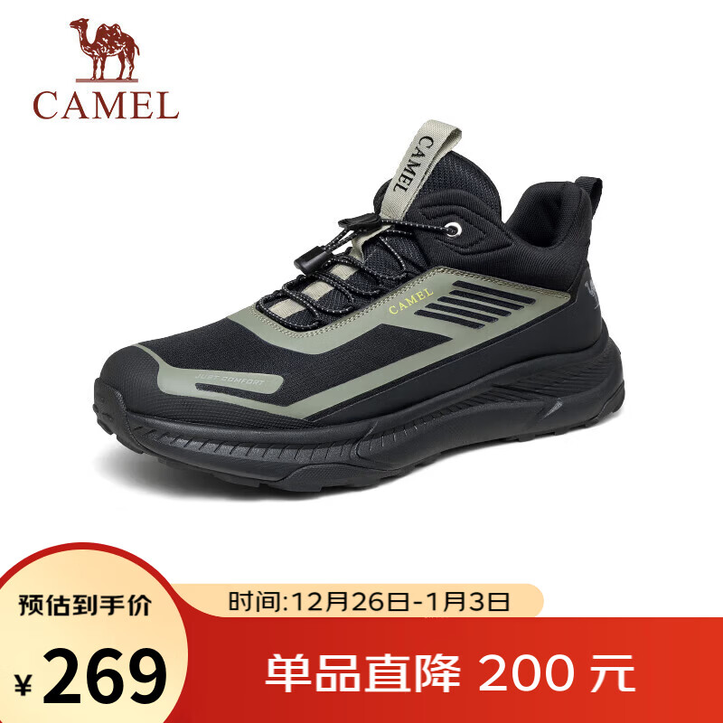 骆驼（CAMEL）城市户外徒步鞋网面休闲跑步运动鞋男 G14W566705 黑绿 38