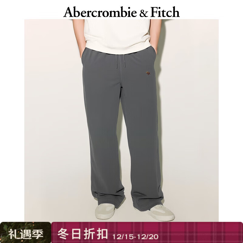 Abercrombie &amp; Fitch小麋鹿图案美式保暖抓绒直筒卫裤长裤25秋冬新款男装134-5142 深灰色 M (180/80A) 偏大偏长，建议小一码