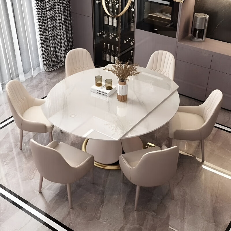 梵森荣2026新款岩板餐桌椅组合意式轻奢可旋转伸缩多功能家用小户型饭桌 1.2米旋转伸缩餐桌 岩板[餐桌+4椅]