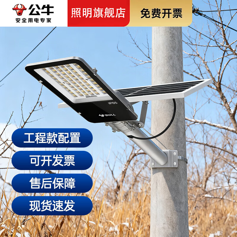 公牛太阳能户外照明灯防水农村院子led路灯室外灯庭院灯应急照明灯 500W型+太阳能板+遥控器..