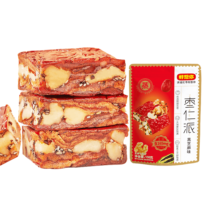好想你_枣仁派 枣夹核桃蜜饯果干红枣大枣健康零食坚果能量棒休闲零食 【黑芝麻味】枣仁派158g*3袋