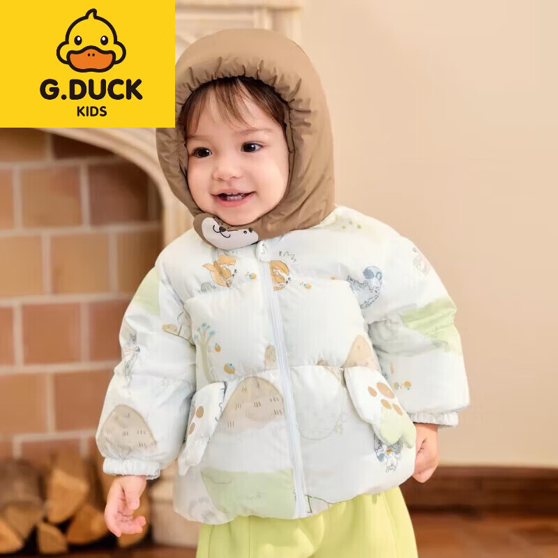 G.duck儿童羽绒服婴儿女童宝宝2025保暖男童新款短款冬季加厚外套高品质 白色 90