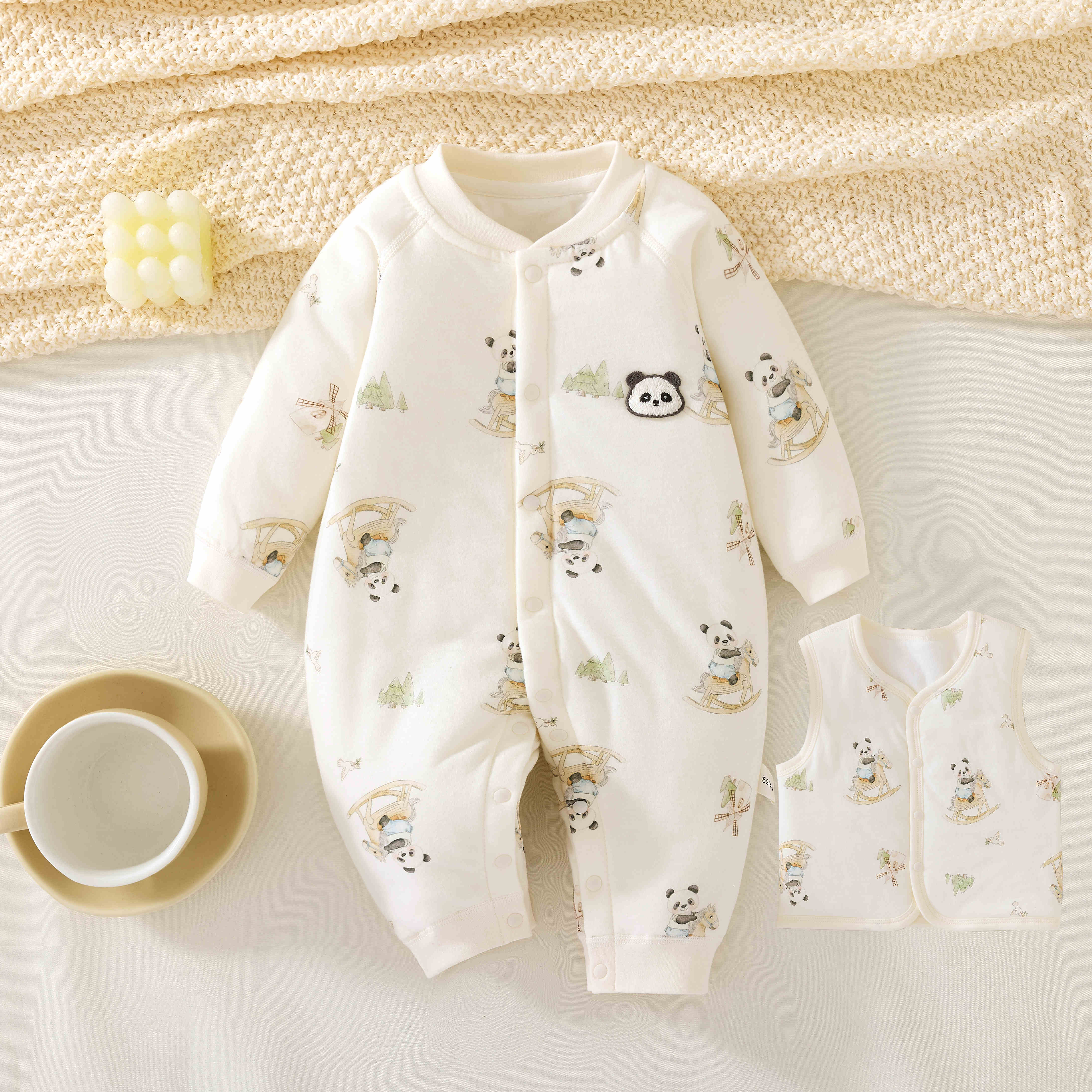 藤之木工房40g夹棉婴幼儿秋冬款连体衣男女宝宝冬季保暖柔软爬服 田园春色 90cm