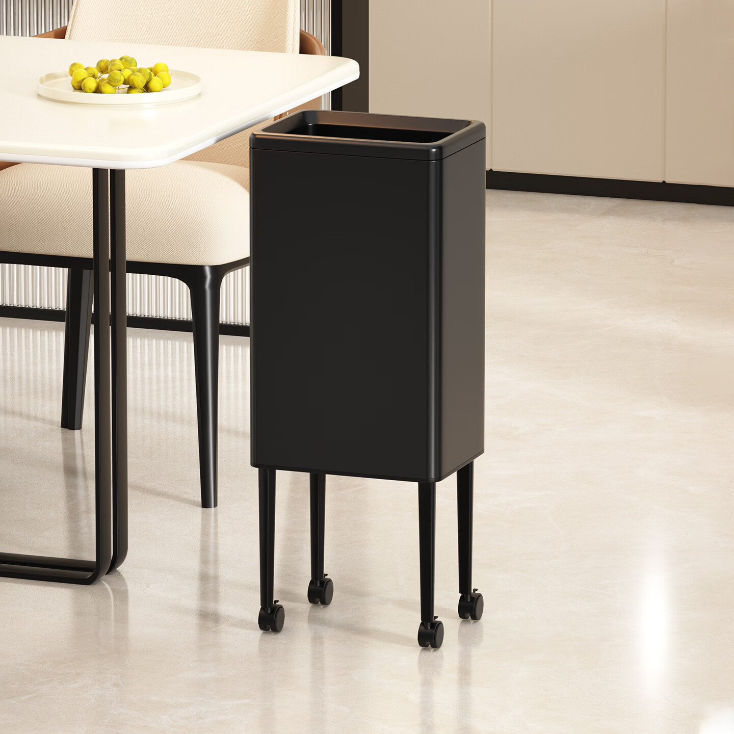 帝梵厨房垃圾桶带滑轮轮子家用可移动卫生间卧室大容量厨房客厅带盖 15L砂钢银丨按压式【高脚带轮】