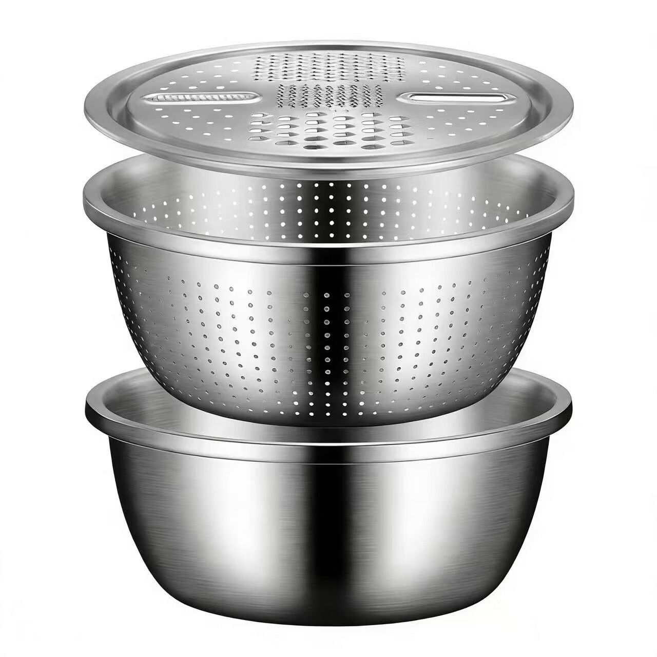 金汤银饺奥氏体不锈钢调料盆家用厨房加厚加深洗菜盆打鸡蛋和面盆洗水果 22cm刨丝盆3件套