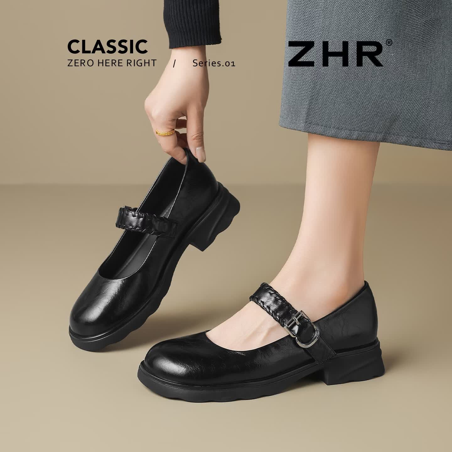 zhrjk鞋女鞋早春新款学院风小皮鞋日系圆头玛丽珍鞋子浅口粗跟单鞋女