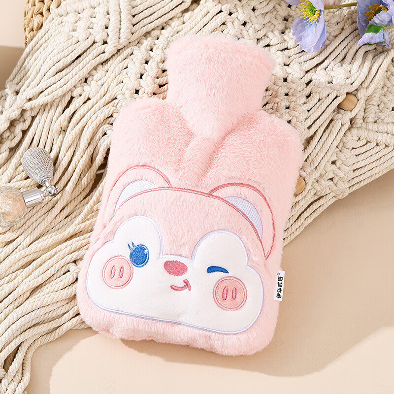 尤思纳【严选】新款热水袋注水可爱毛绒暖脚大号暖手宝腰热敷暖水袋敷肚 粉色萌宠 500ml