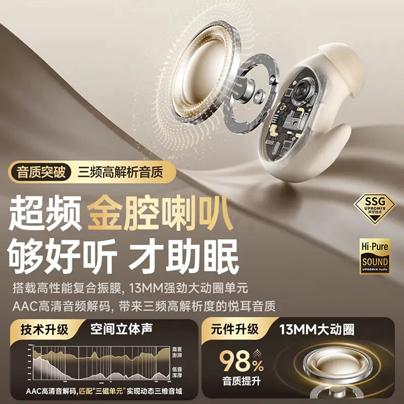 UPROMIX【主动降噪丨两副】睡眠耳机超薄隐形耳塞防噪音睡觉隔音深度无痛侧睡静音防打呼噜不压耳助眠 主动降噪【米白】睡眠定制丨无痛侧睡