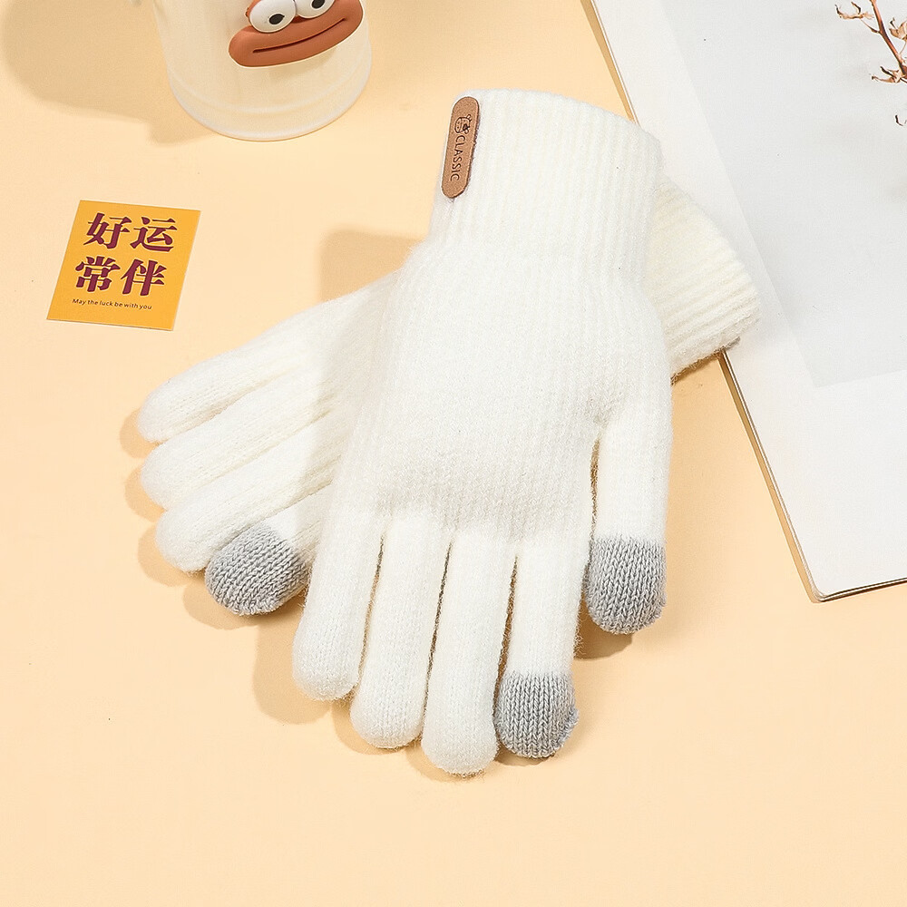 【厂家直发】针织保暖手套女韩系ins学生秋冬季防寒加绒触屏骑车 粉色【美拉德竖标】