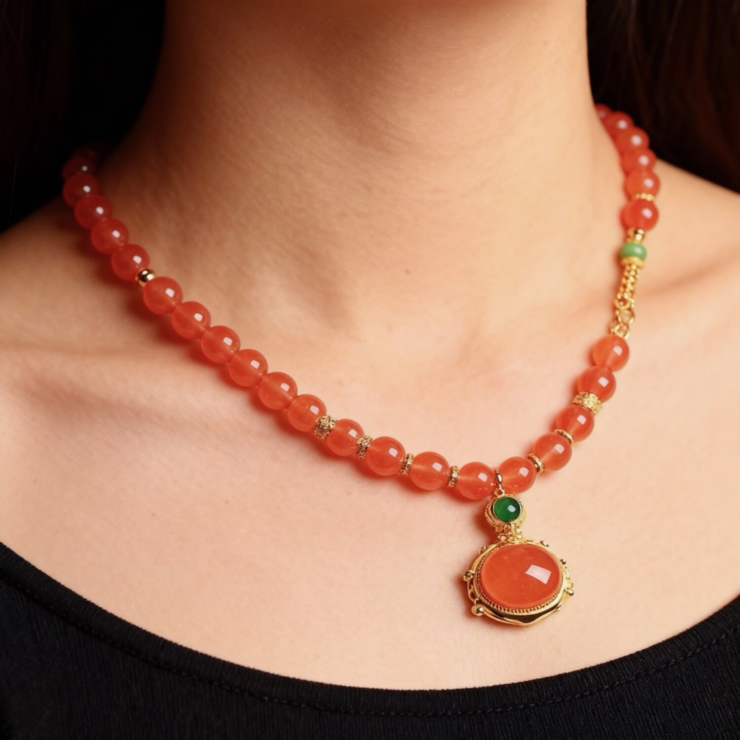 新年礼物本命年中国风时尚天然川料南红项链吊坠平安扣护身符挂件