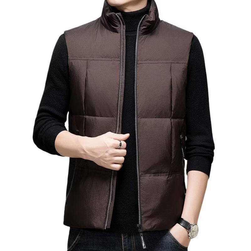 波司登冰洁纯色羽绒马甲男2025秋冬季款加厚白鸭绒保暖背心中青年 棕色 170/M