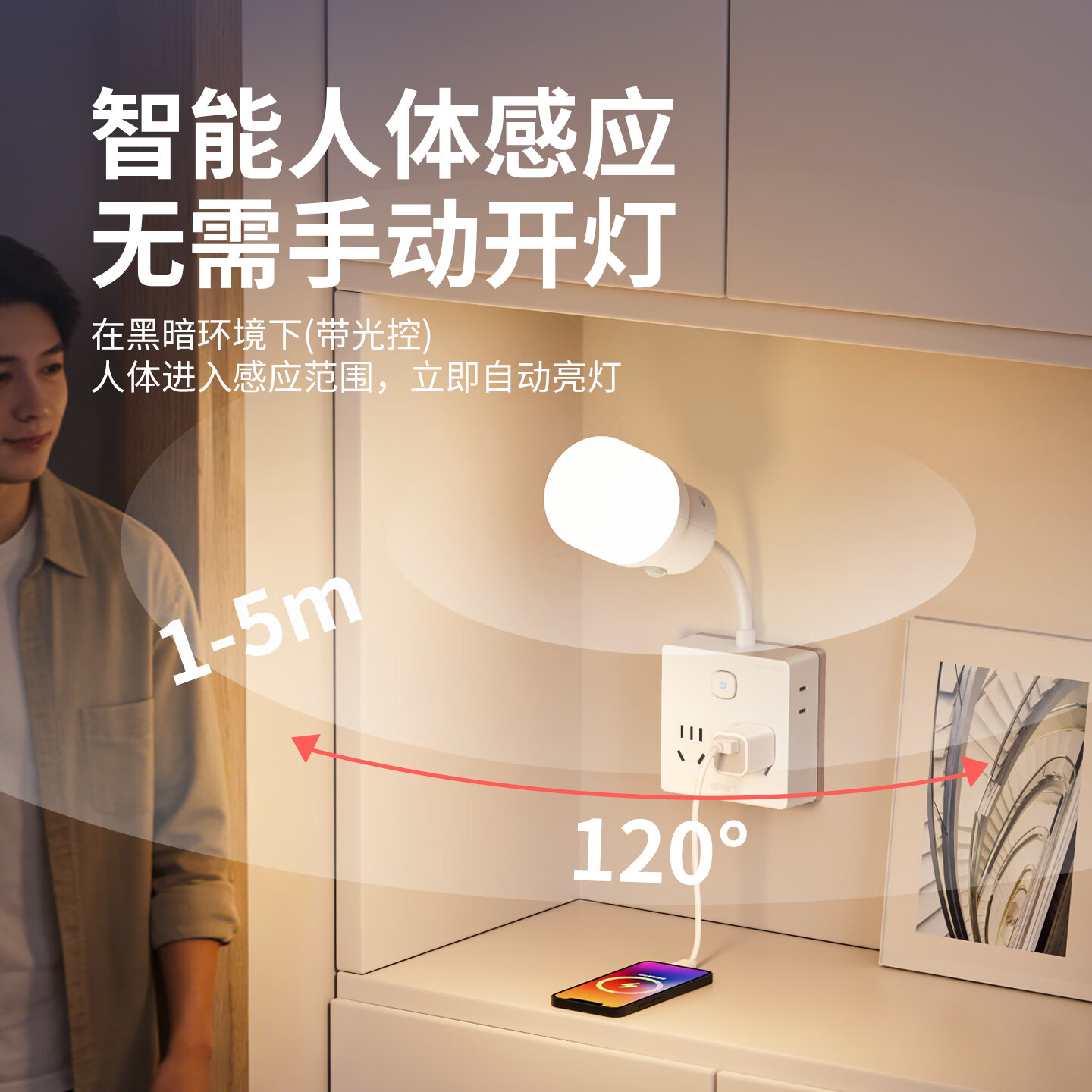 国际电工（FDD）一转六拓展扩展插座卧室床头书桌多功能全光谱小夜灯直插式转换插 【常规款】一转六扩展插座（4.5W全光谱护眼）