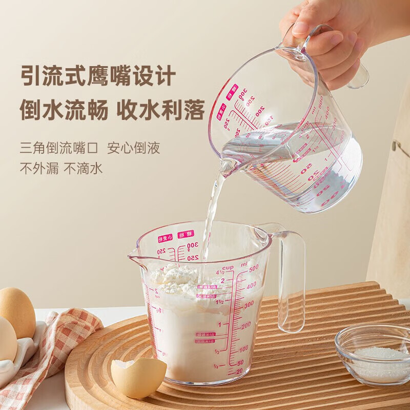 魔幻廚房【嚴(yán)選好物】1000ml帶刻度蛋液過濾量杯淘米計(jì)量水杯烘焙塑料打蛋 【樹脂材質(zhì)】500ml*1