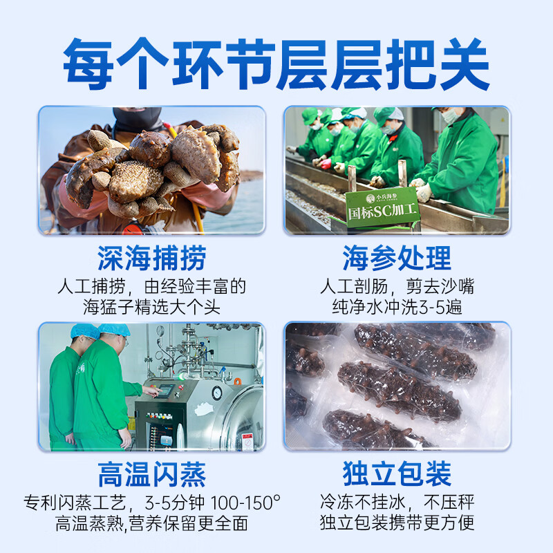 小兵海参鲜食海参正宗即食深海刺参 滋补营养礼盒独立包装 【三斤装】限时钜惠，买2斤送1斤到手3斤 10-12头/斤