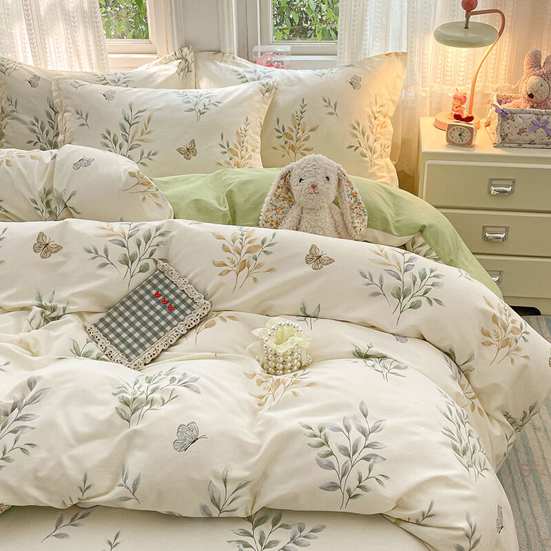 水星系列家纺家纺四件套纯棉儿童卡通床单被套三件套加厚床笠款床上用品四件套 香草之恋 1.8 床单款 四件套-被套180*200