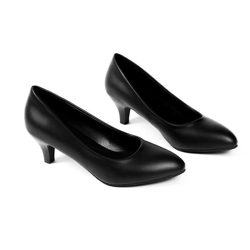 恒狮空乘礼仪黑色高跟鞋女圆头空姐面试学生毕业考试职业正装工作皮鞋 灰色 40