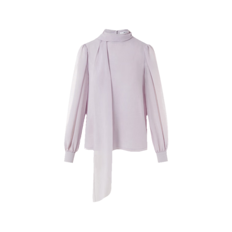 朗姿半高領(lǐng)優(yōu)雅飄帶雪紡襯衫氣質(zhì)簡(jiǎn)約通勤風(fēng)上衣女2026年春季新款 粉紫色 2XL
