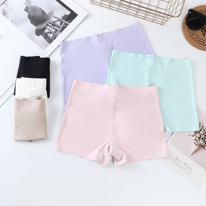 【优选】无痕冰丝一片式中腰纯色棉裆透气大码女士平角内裤女平角 白色 M