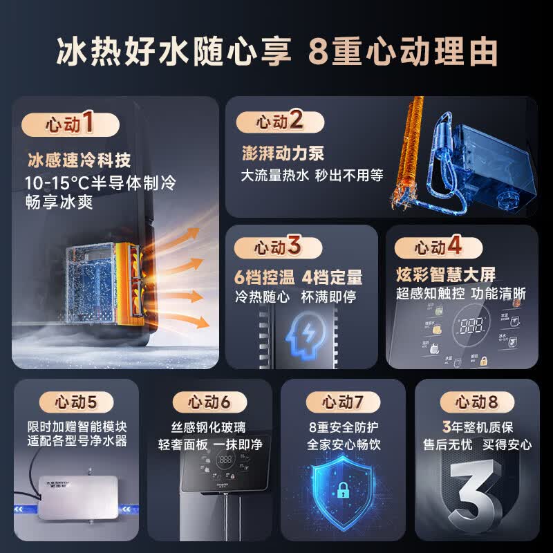 史密斯(A.O.SMITH)佳尼特管线机壁挂式 即热饮水机家用直饮机净水器伴侣 加热直饮一体机【APM-HC1姐妹款】CPM-HC1 冷热畅饮 四季皆宜 6档精准控温 4档定量取水