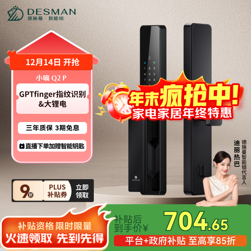 德施曼（DESMAN）智能门锁密码锁入户门 电子锁家用防盗指纹锁 小嘀 Q2P
