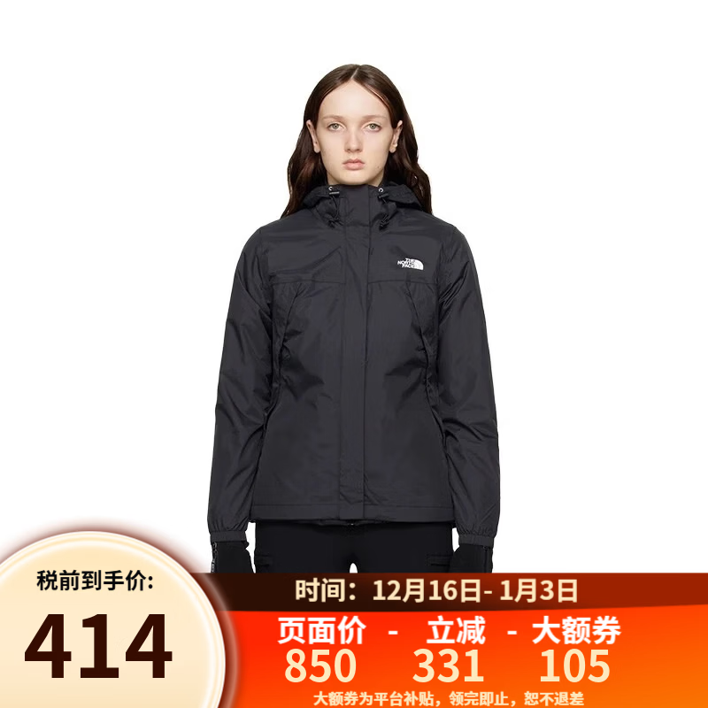 北面TNF北面美版男女款ANTORA防风透气连帽冲锋衣夹克 NF0A7QEU女款-JK3-黑色 S