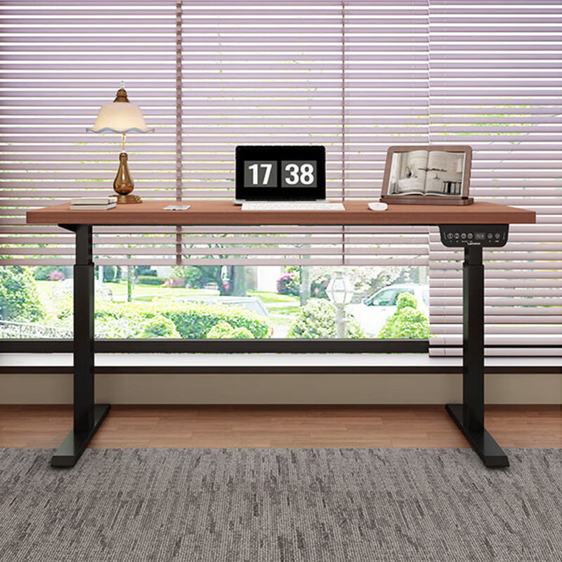 联想电动智能升降桌实木芯电脑桌站立办公家用学习书桌办公工作台桌子 【智能升降H2 承重120kg】双电机实木芯碳纤维黑-白架 160*70cm【25mm实木芯桌面 正装2节】