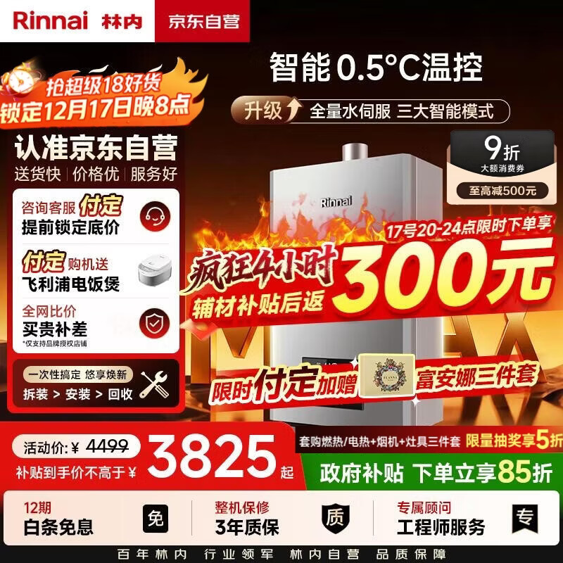 林内（Rinnai）【小蛮腰Max】13L燃气热水器 【家电国家补贴15%】水伺服恒温 0.5℃调温 13GD72(JSQ26-GD72)