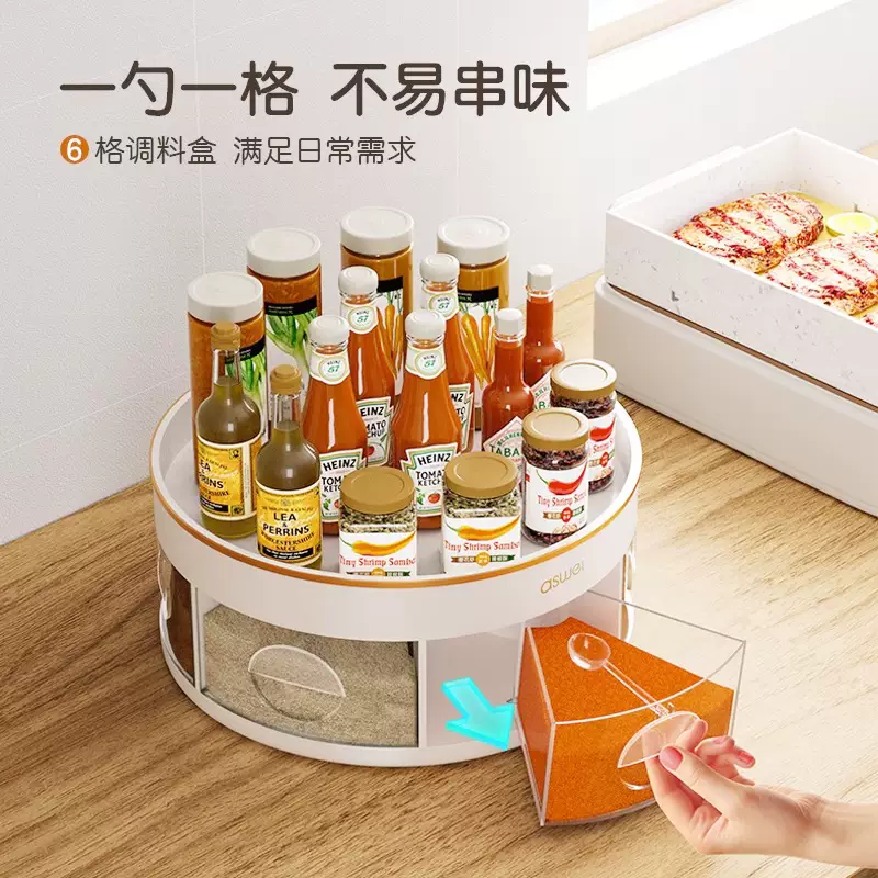 溥畔厨房收纳置物架收纳盒旋转调料架多功能神器整理箱调味料调味品瓶 调味瓶收纳盘(双层可旋转)
