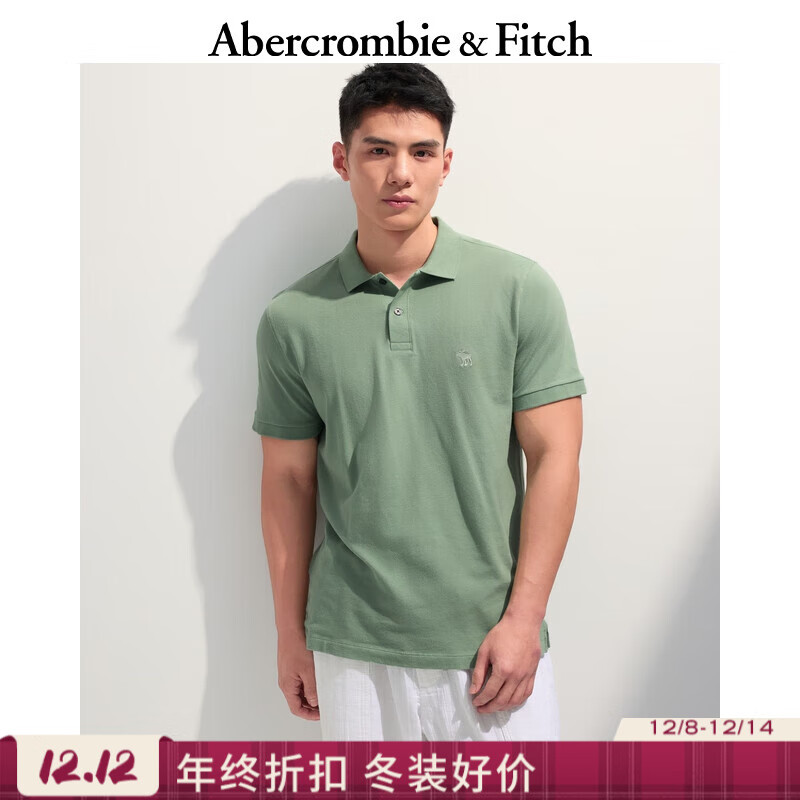 Abercrombie & Fitch【经典POLO】小麋鹿图案男装25夏季美式通勤短袖T恤 绿色 L (180/108A)