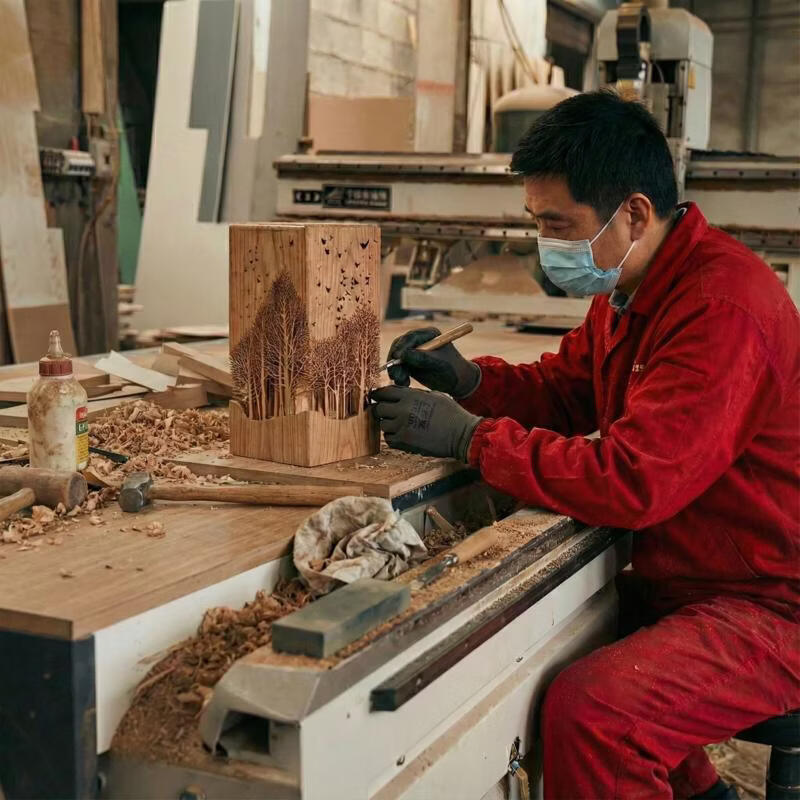 金丝楠木纯手工鸿雁森林风格氛围装饰台灯 插座款 32*16cm