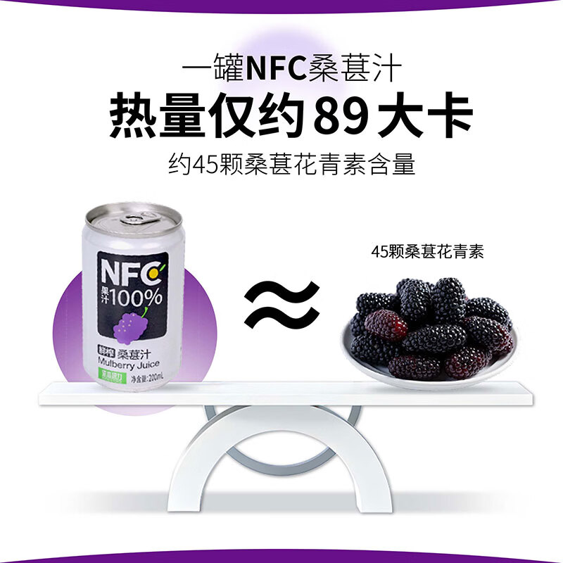 康之味NFC桑葚汁100%果汁饮料原榨桑葚果汁无添加非浓缩鲜果饮品 NFC桑葚汁200ml*8听